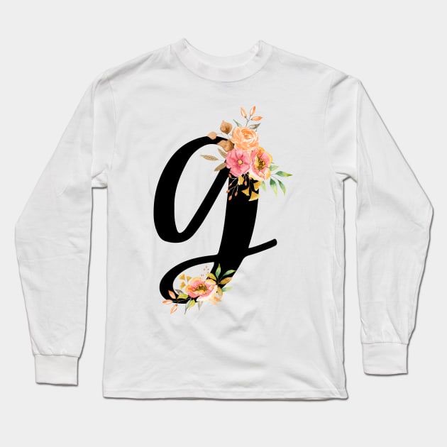 Letter G With Watercolor Floral Wreath Long Sleeve T-Shirt by NatureGlow